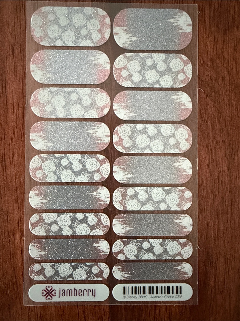 Disney Jamberry Cinderella’s Castle Silver and Pink Glitter Nail Wraps
